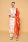 Buy_Khwaab by Sanjana Lakhani_Off White Kurta Chanderi Printed Block Band Collar Bird Straight Set_Online_at_Aza_Fashions