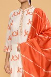 Khwaab by Sanjana Lakhani_Off White Kurta Chanderi Printed Block Band Collar Bird Straight Set_at_Aza_Fashions