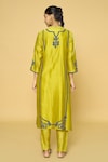 Shop_Khwaab by Sanjana Lakhani_Yellow Kurta Chanderi Printed Block Contrast Geometric Straight Pant Set_at_Aza_Fashions