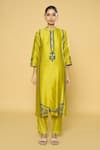 Khwaab by Sanjana Lakhani_Yellow Kurta Chanderi Printed Block Contrast Geometric Straight Pant Set_Online_at_Aza_Fashions