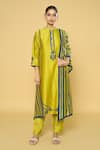 Buy_Khwaab by Sanjana Lakhani_Yellow Kurta Chanderi Printed Block Contrast Geometric Straight Pant Set_Online_at_Aza_Fashions