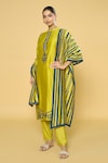 Shop_Khwaab by Sanjana Lakhani_Yellow Kurta Chanderi Printed Block Contrast Geometric Straight Pant Set_Online_at_Aza_Fashions