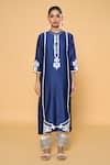 Samyukta Singhania Blue Chanderi, Cotton, Silk Beads Contrast Geometric Print Kurta Pant Set Online at Aza Fashions Samyukta Singhania_Blue Chanderi, Cotton, Silk Beads Contrast Geometric Print Kurta Pant Set _Online_at_Aza_Fashions