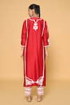 Shop_Samyukta Singhania_Red Chanderi, Cotton, Silk Beads, Embroidery Contrast Block Print Kurta Pant Set _at_Aza_Fashions