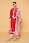 Buy_Samyukta Singhania_Red Chanderi, Cotton, Silk Beads, Embroidery Contrast Block Print Kurta Pant Set _Online_at_Aza_Fashions