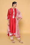 Samyukta Singhania_Red Chanderi, Cotton, Silk Beads, Embroidery Contrast Block Print Kurta Pant Set _at_Aza_Fashions