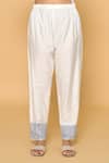 Samyukta Singhania_Off White Chanderi, Silk Tassels Bandeau Shibori Dyed Straight Kurta Pant Set _at_Aza_Fashions