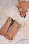 Buy_SHLOK JEWELS_White Stone Geometric Carved Anklets - Set Of 2_at_Aza_Fashions