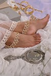 Buy_SHLOK JEWELS_White Stone Geometric Carved Cutwork Anklets - Set Of 2_at_Aza_Fashions