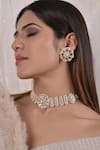 Buy_SHLOK JEWELS_White Stone Floral Carved Pendant Choker Set _at_Aza_Fashions