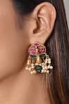 Buy_SHLOK JEWELS_Multi Color Stone Lotus Carved Earrings_at_Aza_Fashions