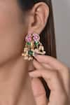 Shop_SHLOK JEWELS_Multi Color Stone Lotus Carved Earrings_at_Aza_Fashions