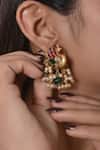 SHLOK JEWELS_Multi Color Stone Lotus Carved Earrings_Online_at_Aza_Fashions