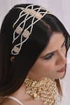 Buy_SHLOK JEWELS_White Stone Geometric Carved Cutwork Mathapatti _at_Aza_Fashions