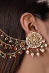 Shop_SHLOK JEWELS_Multi Color Stone Geometric Carved Earrings_at_Aza_Fashions