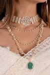 Buy_SHLOK JEWELS_White Kundan Embellished Choker With Pendant Necklace_at_Aza_Fashions