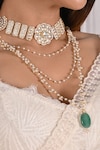 Shop_SHLOK JEWELS_White Kundan Embellished Choker With Pendant Necklace_at_Aza_Fashions