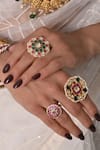 Buy_SHLOK JEWELS_Multi Color Kundan And Beaded Embellished Ring_at_Aza_Fashions