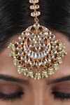 SHLOK JEWELS_White Kundan And Beaded Embellished Maangtikka_Online_at_Aza_Fashions