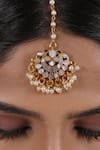 SHLOK JEWELS_White Beads And Kundan Embellished Maangtikka _Online_at_Aza_Fashions