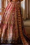 Shop_The Royaleum_Red Lehenga And Blouse Silk Embellished Sequin Safarish Floral Bridal Set _Online_at_Aza_Fashions