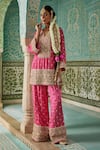 Buy_The Royaleum_Pink Silk Embellished Roshnai Zari Embroidered Kurta With Palazzo  _at_Aza_Fashions