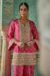 Shop_The Royaleum_Pink Silk Embellished Roshnai Zari Embroidered Kurta With Palazzo  _at_Aza_Fashions