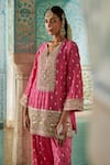 The Royaleum_Pink Silk Embellished Roshnai Zari Embroidered Kurta With Palazzo  _Online_at_Aza_Fashions