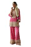 The Royaleum_Pink Silk Embellished Roshnai Zari Embroidered Kurta With Palazzo  _at_Aza_Fashions