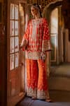 Buy_The Royaleum_Orange Embellished Sequin Razdan Zari Embroidered Kurta With Palazzo  _at_Aza_Fashions