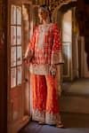 The Royaleum_Orange Embellished Sequin Razdan Zari Embroidered Kurta With Palazzo  _Online_at_Aza_Fashions