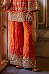 Shop_The Royaleum_Orange Embellished Sequin Razdan Zari Embroidered Kurta With Palazzo  _at_Aza_Fashions