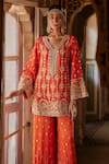 Buy_The Royaleum_Orange Embellished Sequin Razdan Zari Embroidered Kurta With Palazzo  _Online_at_Aza_Fashions