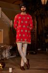 Buy_The Royaleum_Red Silk Printed Floral Shikhar Kurta With Pant  _at_Aza_Fashions