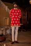 Shop_The Royaleum_Red Silk Printed Floral Shikhar Kurta With Pant  _at_Aza_Fashions