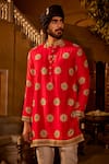 Shop_The Royaleum_Red Silk Printed Floral Shikhar Kurta With Pant  _Online_at_Aza_Fashions