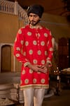 The Royaleum_Red Silk Printed Floral Shikhar Kurta With Pant  _at_Aza_Fashions