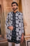 The Royaleum_Black Silk Printed Mandala Shaaan Jacket Kurta Set  _at_Aza_Fashions