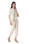 KAVERI_Off White 100% Linen Printed Dainty Bloom V Tulip Top And Pant Set  _Online_at_Aza_Fashions