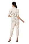 Shop_KAVERI_Off White 100% Linen Printed Dainty Bloom V Tulip Top And Pant Set  _Online_at_Aza_Fashions