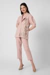 Buy_KAVERI_Pink 100% Linen Printed Dainty Bloom Shawl Tulip Blazer Pant Set  _Online_at_Aza_Fashions