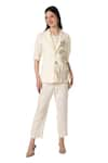 KAVERI_Off White 100% Linen Printed Dainty Bloom Tulip Blazer Pant Set  _Online_at_Aza_Fashions