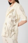 KAVERI_Off White 100% Linen Printed Dainty Bloom Tulip Blazer Pant Set  _at_Aza_Fashions