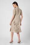 Shop_KAVERI_Beige 100% Linen Printed Dainty Bloom Ruffle Tulip Pencil Wave Dress  _at_Aza_Fashions