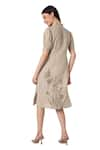 Shop_KAVERI_Beige 100% Linen Printed Dainty Bloom Ruffle Tulip Pencil Wave Dress  _Online_at_Aza_Fashions