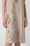 Buy_KAVERI_Beige 100% Linen Printed Dainty Bloom Ruffle Tulip Pencil Wave Dress  