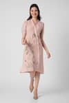 Buy_KAVERI_Pink 100% Linen Printed Dainty Bloom Ruffle Tulip Pencil Wave Dress  _at_Aza_Fashions