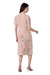 Shop_KAVERI_Pink 100% Linen Printed Dainty Bloom Ruffle Tulip Pencil Wave Dress  _Online_at_Aza_Fashions