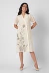 Buy_KAVERI_Off White 100% Linen Printed Dainty Bloom Tulip Pencil Wave Dress  _at_Aza_Fashions