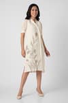 Buy_KAVERI_Off White 100% Linen Printed Dainty Bloom Tulip Pencil Wave Dress  _Online_at_Aza_Fashions